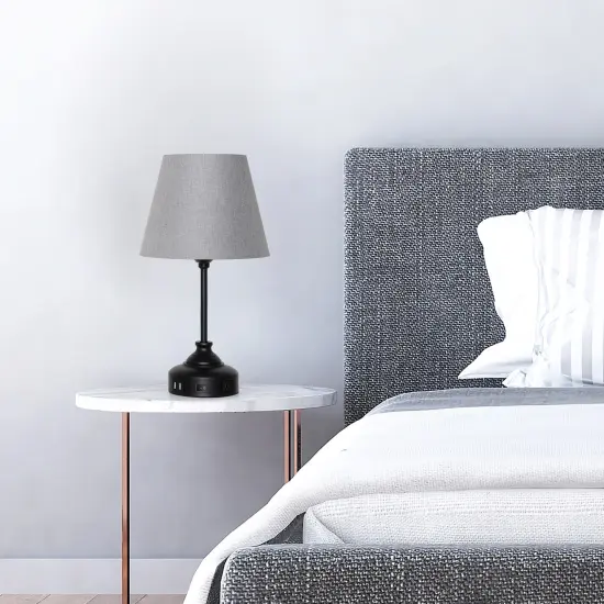 2pcs USB Table Lamps for Nightstand with Grey Lamp Shade Bedroom Nightstand {5}