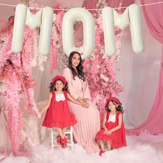 40 Inch Beige Mom Balloons for Mothers Day Decorations, Large Cream Mother's Day Mylar Foil Balloon Letter, Ivory White Sand Mom Alphabet Sign for Mama Birthday Baby Shower Party Decor Supplies {5}