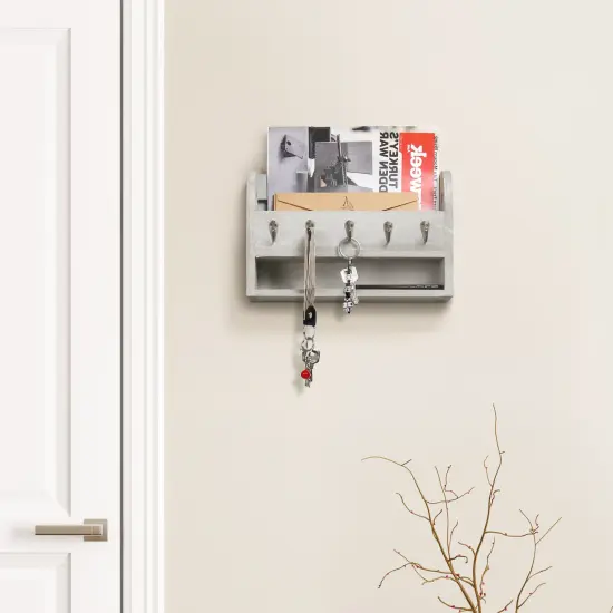 Wood Wall Mounted Mail and Key Holder Organizer, Rustic Gray {5}
