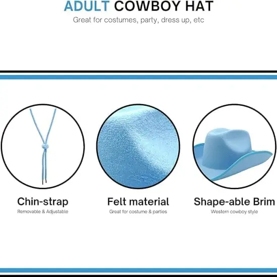 4E&rsquo;s Novelty Light Blue Cowboy Hat with Heart Shaped Glasses for Rodeo Parties, Festivals & Dress Up Costumes {3}