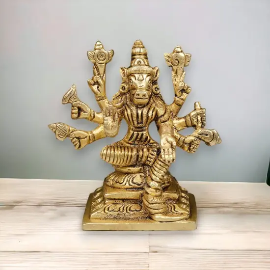 Brass Varahi Devi Statue Hindu Goddess Deity Matrikas Dandini Varahi Amman Idol for Pooja Room Home Temple Lord Vishnu&rsquo;s Varaha Avatar - Housewarming Navaratri Gift (3 Inches) {5}