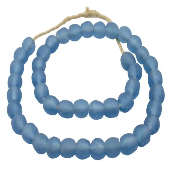 The Bead Chest African Recycled Glass Beads &ndash; Handmade in Ghana &ndash; Light Blue 14mm Strand for Jewelry Making, Crafts, and Home Decor I Approximately 45 Beads {3}