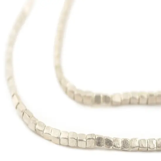 The Bead Chest Silver Ethiopian Rectangular Tube Beads 3mm African White Metal 28 Inch Strand Handmade {1}