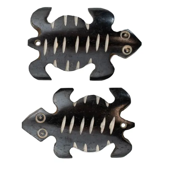 The Bead Chest Striped Tortoise Batik Bone Animal Pendant 24mm Kenya African Black and White Large Hole Handmade {4}