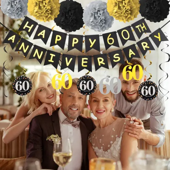 60th Anniversary Decorations Kit - Gold Glitter {3}