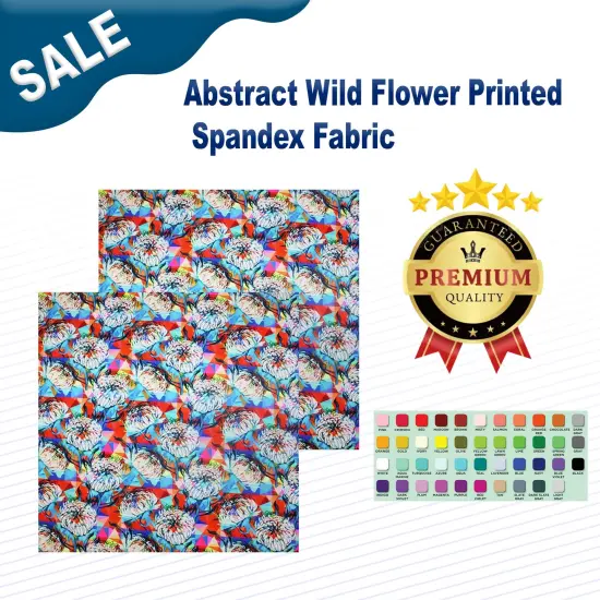 1 Yard Abstract Wild Flower Printed Spandex Fabric {1}