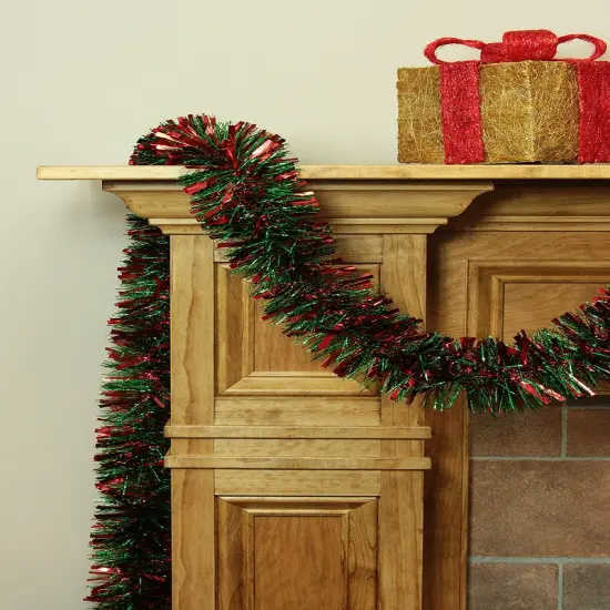 Northlight Tinsel Wide Cut Artificial Christmas Garland - 12' x 3" - Red and Green - Unlit {5}