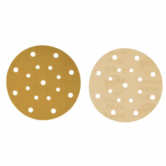 220 Grit - 6" Gold Sanding Discs - 17-Hole Pattern Hook and Loop for DA Sander - Box of 50 {2}