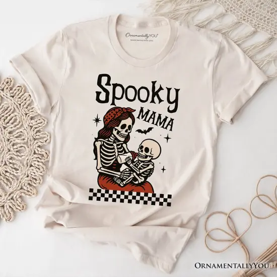 Spooky Mama Skeleton Halloween T-Shirt, Momster Retro Checkered Tee With Boo Vibes {1}