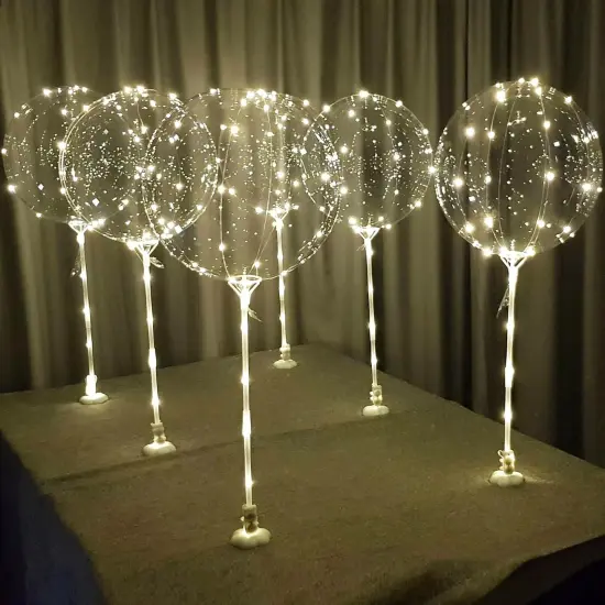 warm white 6pc LED Light up Balloon with sticks Party Decorations {1}