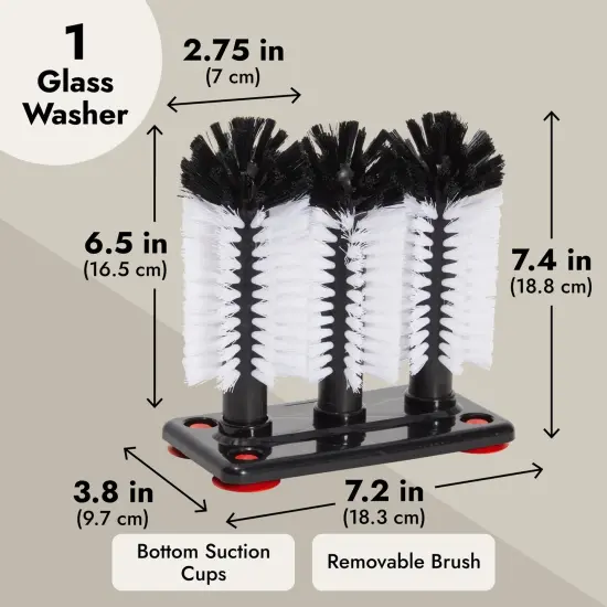 Bar Wine Glass Washer for Sink - 3 Head Bottle Brush Cleaner with Suction Base for Kitchen Black {5}