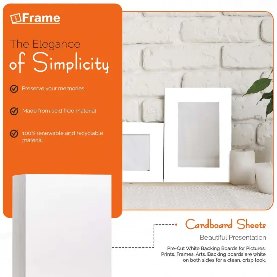 iFrame Pre-Cut White Backing Boards for Pictures, Prints, Frames, Arts | Acid Free White Craft Cardboard Sheets | Backing Boards Only (Pack of 50) {8}