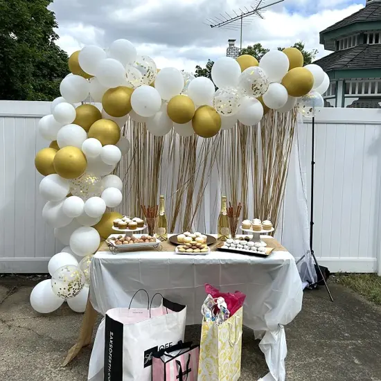 Metallic Gold Balloons Set, Pack of 35 12 Inch White Gold Confetti Latex Balloon, Gold and White Birthday Party Balloons {4}