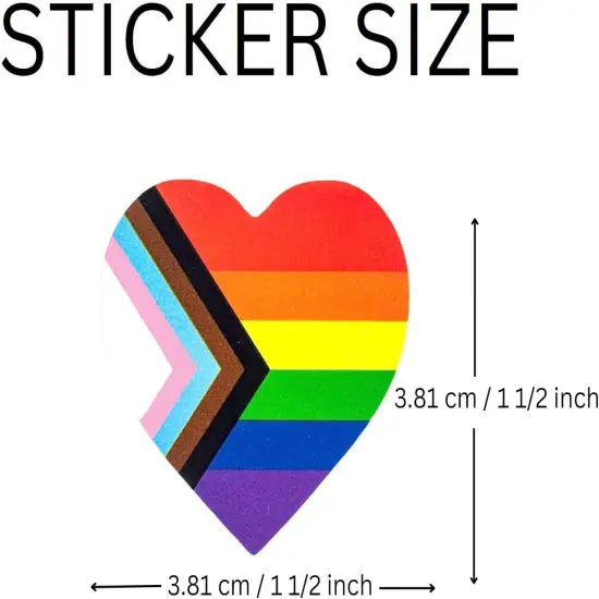 250 "Progress Pride Daniel Quasar Heart Stickers - LGBTQ Pride Heart-Shaped Stickers for Pride Month {3}