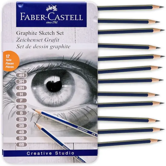 Graphite Pencils Drawing Set: 12 Art Pencils for Sketching (4H, 3H, 2H, H, F, HB, B, 2B, 3B, 4B, 5B, and 6B), Shading Kit {1}