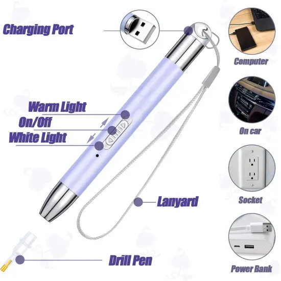 15 Pieces LED Diamond Painting Tools Set 5D Diamond Painting Drill Pens DIY Light Point Pens with Different Pen Heads, Elbow Pen Heads, Plate Trays, Anti-Slip Mats, Tape, Clay Storage Case (Rose Gold) {2}