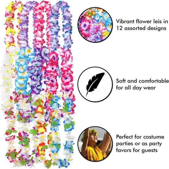 12 Pack Thickened Summer Hawaiian Leis Floral Necklace for Hula Dance Luau Party, Party Favors Celebrations and Decorations {2}
