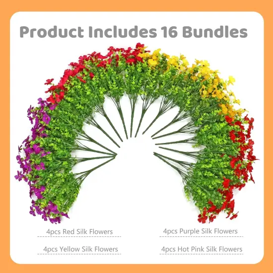 16 Bundles Summer Potted Artificial Flowers for Outdoors, Faux Plants Flowers {3}