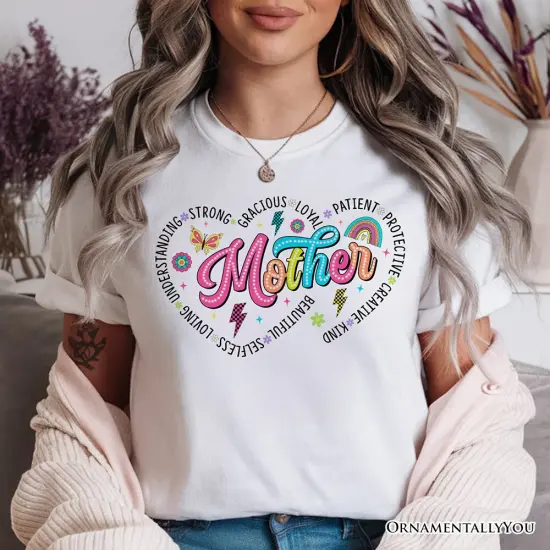 Inspiring Words for Mothers Heart T-Shirt, White Colorful Tee for Strong Women {5}