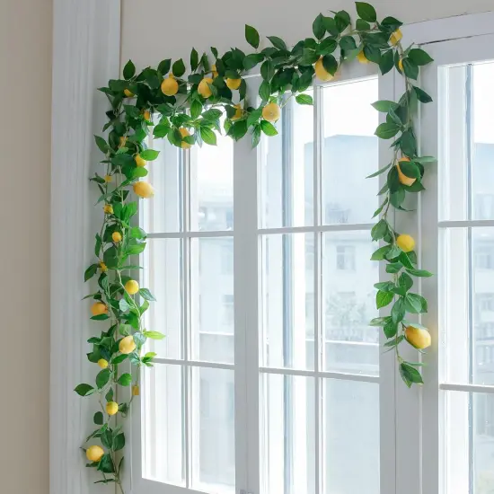 3 Strands Lemon Artificial Vines, 71" Lemon Silk Vine Garland with Green Leaves, Fake Hanging Plants Greenery Decor for Home, Bedroom, Wall, Party, Wedding Decoration {3}