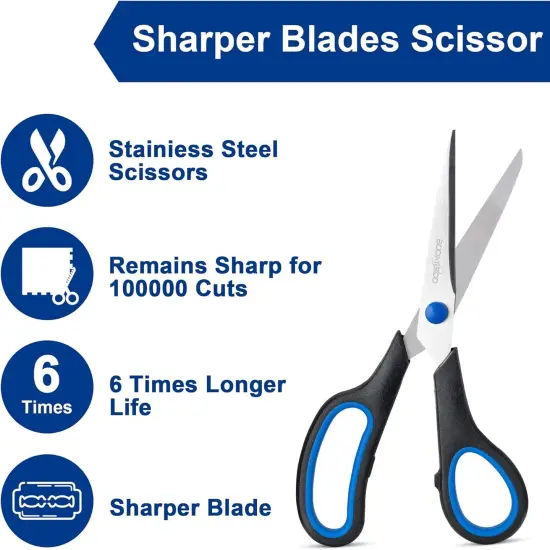 All Purpose 6 Pack - Comfort-Grip Scissors for Office Desk Accessories Sewing Fabric Home Craft School Supplies, Teacher/Class Supplies, Right/Left Handles {3}