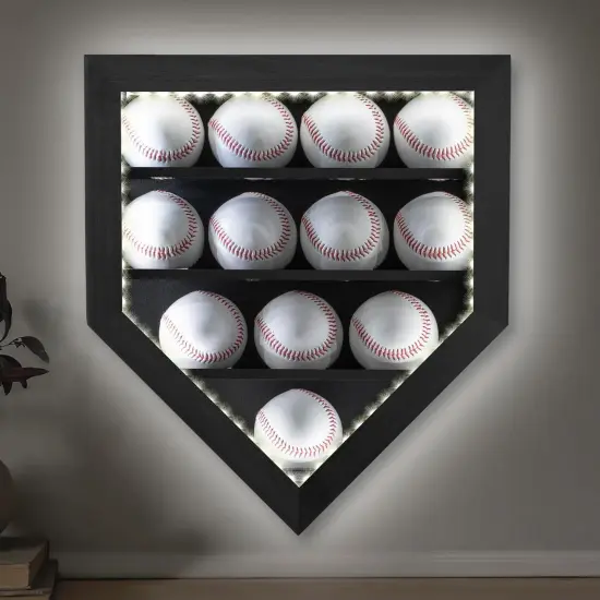 Baseball Display Case with Light, LED Baseball Holder Shadow Box for 12 Baseballs Display, HD Acrylic Front UV Protection,Wooden Frame for Collecting Autographed Balls Exquisite Souvenirs {1}