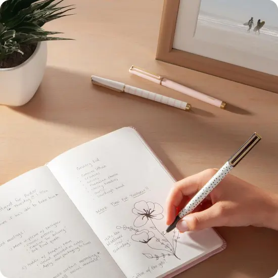 Felt Tip Pens, Set of 12, Stripes and Dots with Gold Details, Medium (0.7 mm) Point, Black Ink {5}