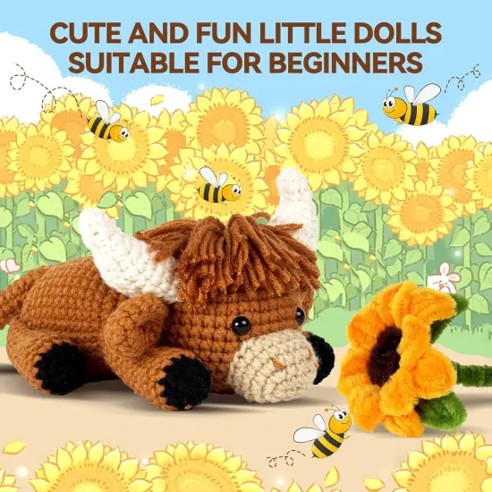 Crochet Kit for Beginners Animal,Crochet Animal Kits,Crocheting Kit for Starters,Learn to Crochet with Step-by-Step Video Tutorials,Beginner Crochet Kits for Adults(Highland Cattle) {4}