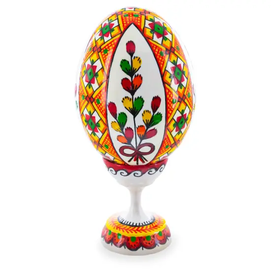 Willow Ukrainian Wooden Easter Egg Pysanka on a Stand 3.75 Inches {1}