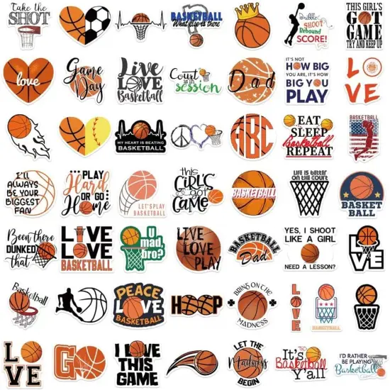 Basketball Stickers |50 Pcs Basketball Waterproof Vinyl Decals for Water Bottles Laptop Car Luggage Cup Computer Mobile Phone Skateboard D&eacute;cor {3}