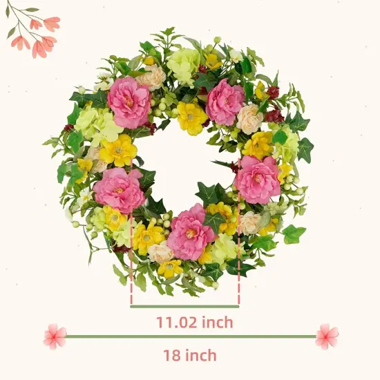 18" Summer Wreaths for Front Door, Floral Green Foliage Wreath with Peony, Green Eucalyptus Leaves for Indoor Outdoor Farmhouse Home Porch Wall Window Decor {2}