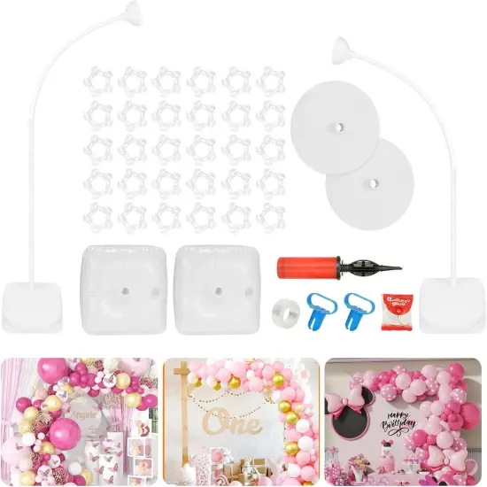 Balloon Arch Kit, Bendable 8FT and 6FT Balloon Arch Stand with Base and Manual Pump, Ballon Arch Stand Kit for Birthday Wedding Baby Shower Holiday Graduation Party Decoration(White) {1}
