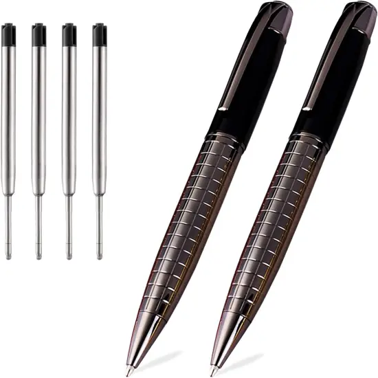Ballpoint Pens Black Pens Medium Ball Point 1.0mm Smooth Writing Grip Metal Retractable Executive Business Office Fancy Nice Gift Pen for Men Women (Gun Black, 2 Pack 4 Refills) {1}