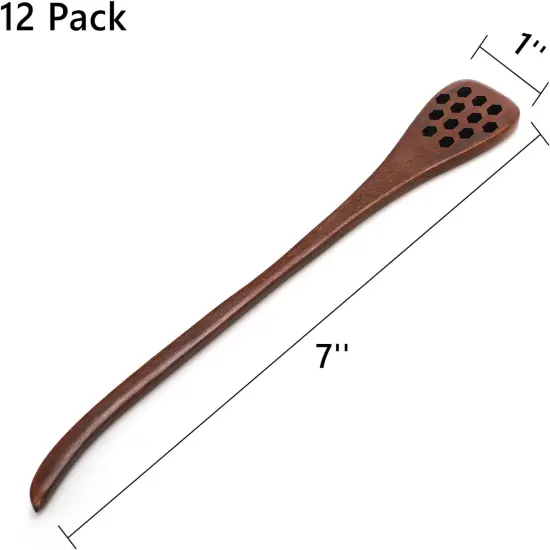 12 Pack Wood Honey Dipper, Honey Spoon Sticks, Honey Mixing Stirrers for Tea Coffee, Honey Comb Sticks with Long Handle, Reusable Honey Wand Syrup Dippers for Home Kitchen Party, Food Safe, 7'' {2}
