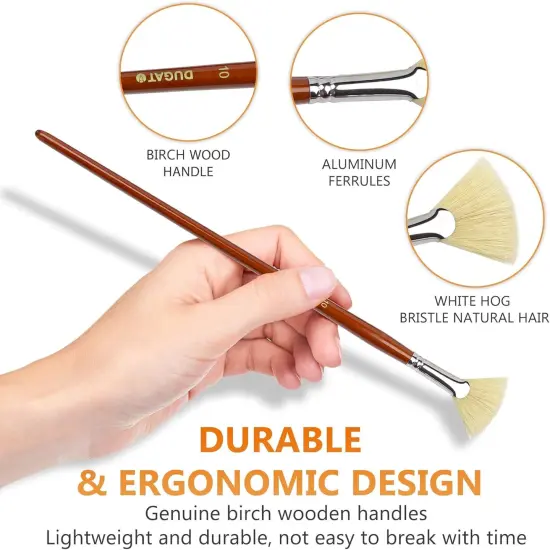 Artist Fan Paint Brush Set of 7, White Hog Bristle Natural Hair Anti-Shedding Brush Tips, Long Wooden Handle for Comfortable Holding, Great for Acrylic Watercolor Oil Painting {5}