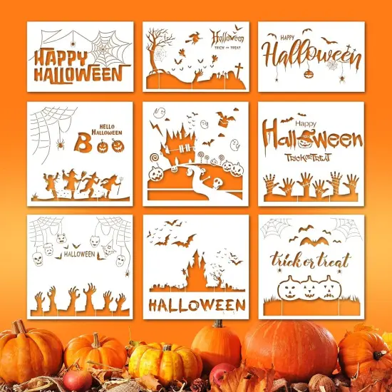9PCS Halloween Stencils for Painting on Wood(Halloween 12*12 inch) {2}