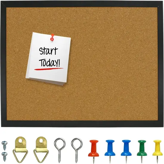 Cork Bulletin Board 17.7"X 13.3", Notice Pin, Ideal for Office(Black Frame) {1}