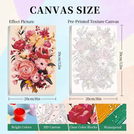 4 Pack Framed Paint by Numbers Kit - 8x12 Inch (Flowers) {3}