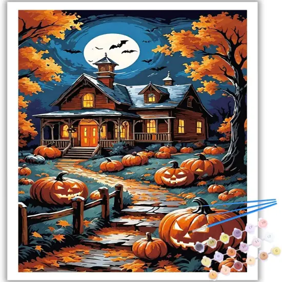 Halloween House Paint by Numbers Kit - 16X20 Inch {1}