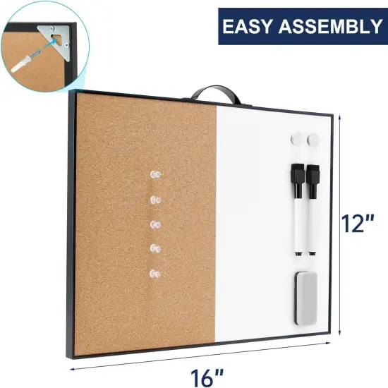 Small Whiteboard Cork Board - 12" X 16(Black- Half Cork & Half Whiteboard) {2}