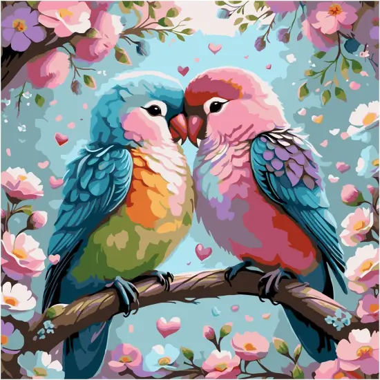 Couple Bird Paint by Numbers Kit - 16x16 Inch (Pink) {1}