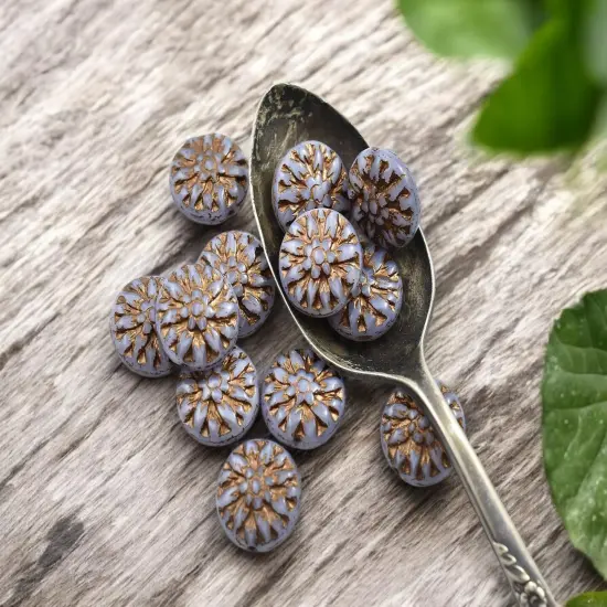 *12* 15mm Dark Bronze Washed Lilac Purple Opaline Dahlia Flower Coin Beads {2}