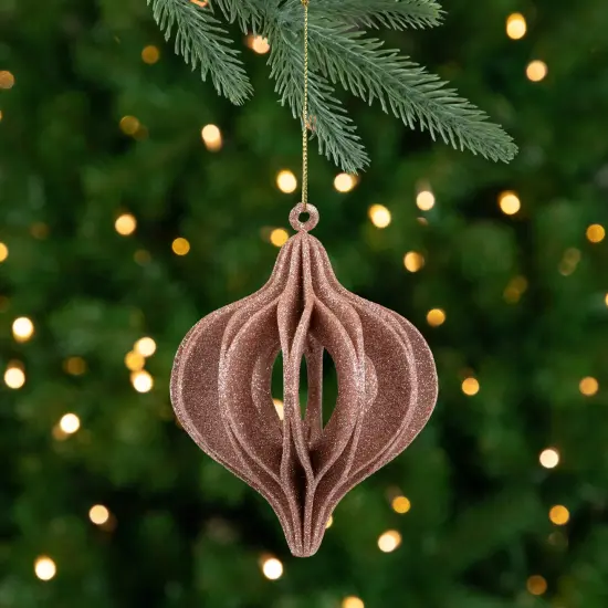 Northlight Champagne Pink Open Cut Glitter Onion Shatterproof Christmas Ornament 5" (127mm) Gold {1}