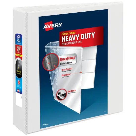 Avery Heavy-Duty View 3 Ring Binder, 2" One Touch EZD Rings, 540-Sheet Capacity, 2.8 Inch Wide Spine, Great for Home, School Supplies, Office, or Organization Needs, 1 White Binder (79192) {1}