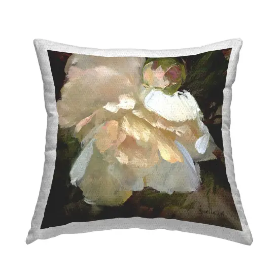 Ruffled White Flower Outdoor Printed Pillow Design by Katie Swatland, 18 x 7 x 18 {1}