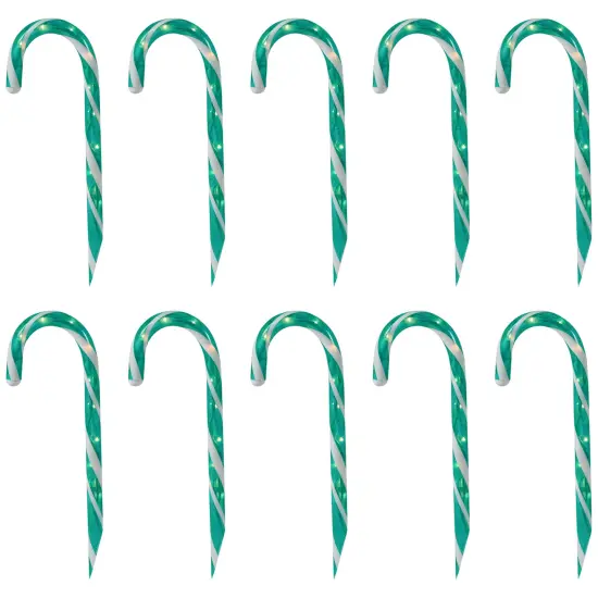 Northlight Lighted Outdoor Candy Cane Christmas Pathway Markers - 12" - Green - Set of 10 {4}