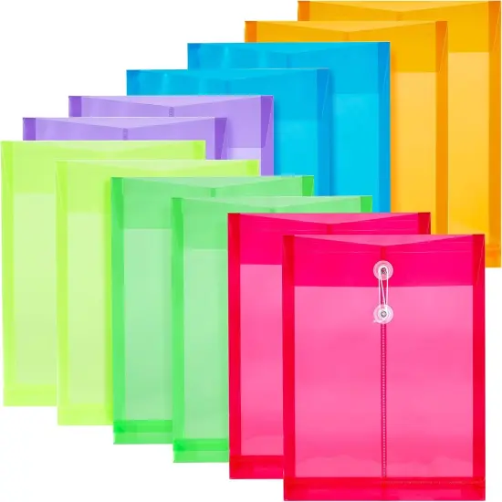 12 Pack Assorted Colors Plastic Envelopes {1}