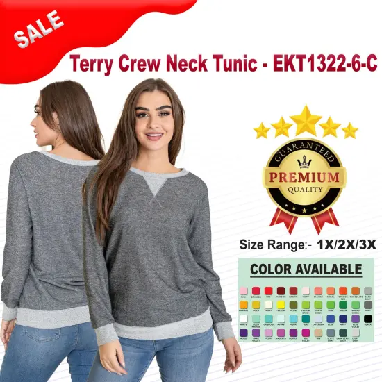 Terry Crew Neck Tunic Top | RADYAN&reg; Charcoal {2}