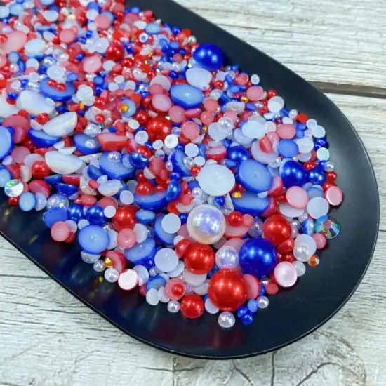 Mix Resin Rhinestones Half Round Pearls,30g Flatback Rhinestones Half Pearl Beads for Crafts Multi Size 3mm-10mm Half Pearl Rhinestone for Bottles,Nail Art,Shoes (Red Blue Series) {4}
