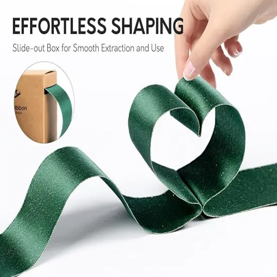 Christmas Ribbon Wired Green Satin Ribbons 1-1/2 Inch Double-Faced Gold Glitter for Tree Decoration, Wreath, Gift Wrapping, Home Decor 10 Yards {2}